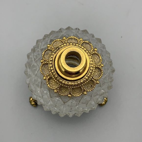 Vtg Ornate Matson Footed Perfume Bottle Dogwood Diamond Point Cut Glass Ormolu - Picture 16 of 17